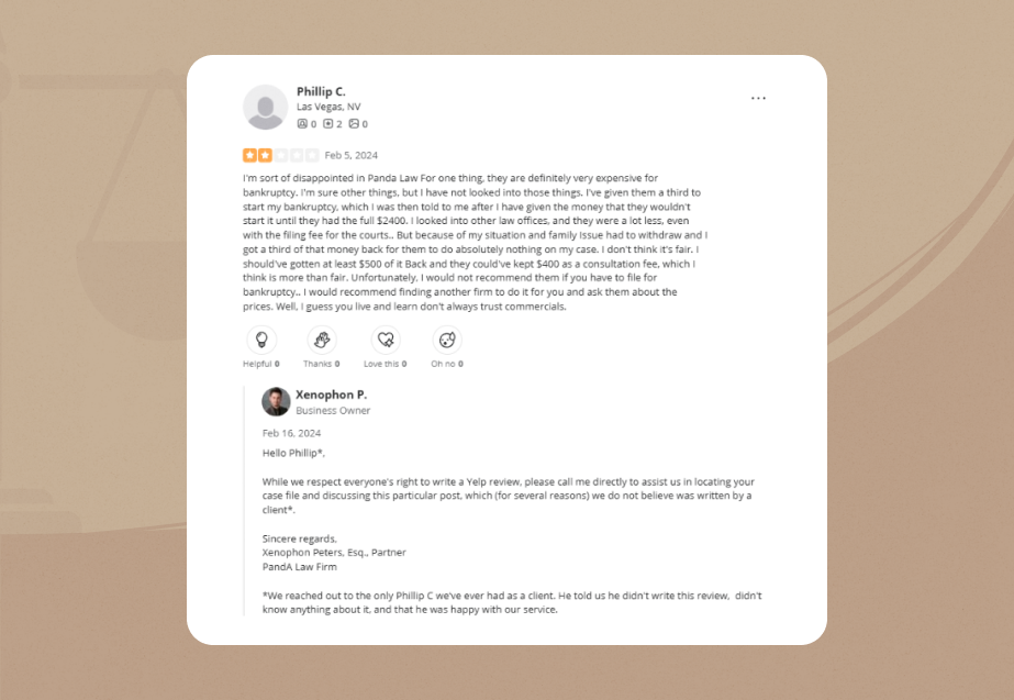 panda law firm yelp Review 4