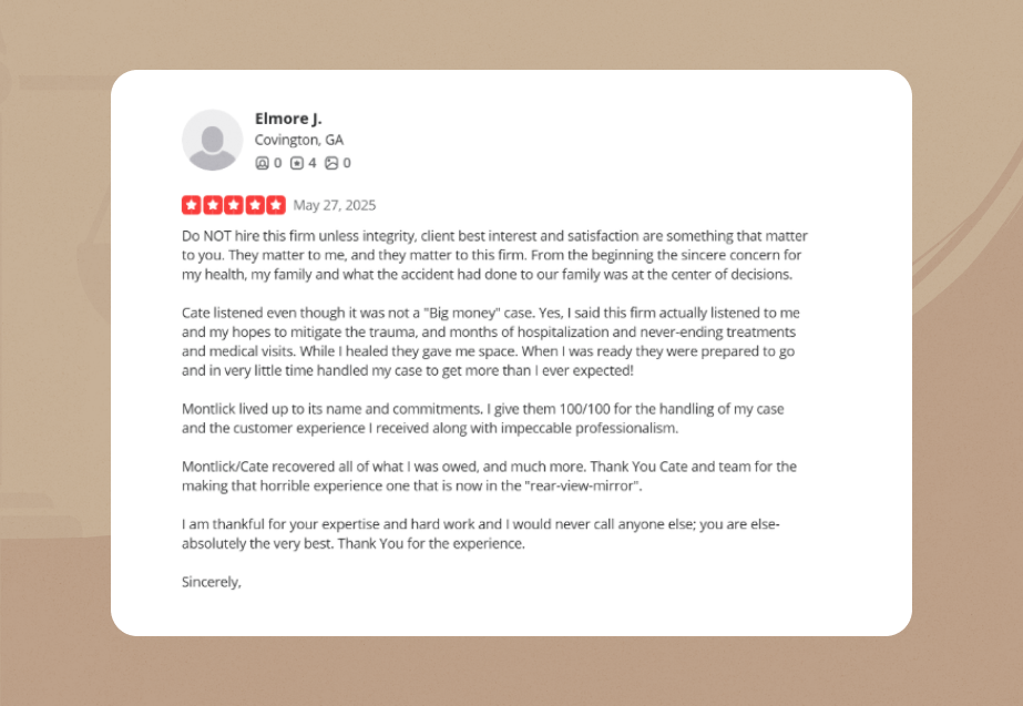 Montlick Injury Attorneys Yelp Review 2