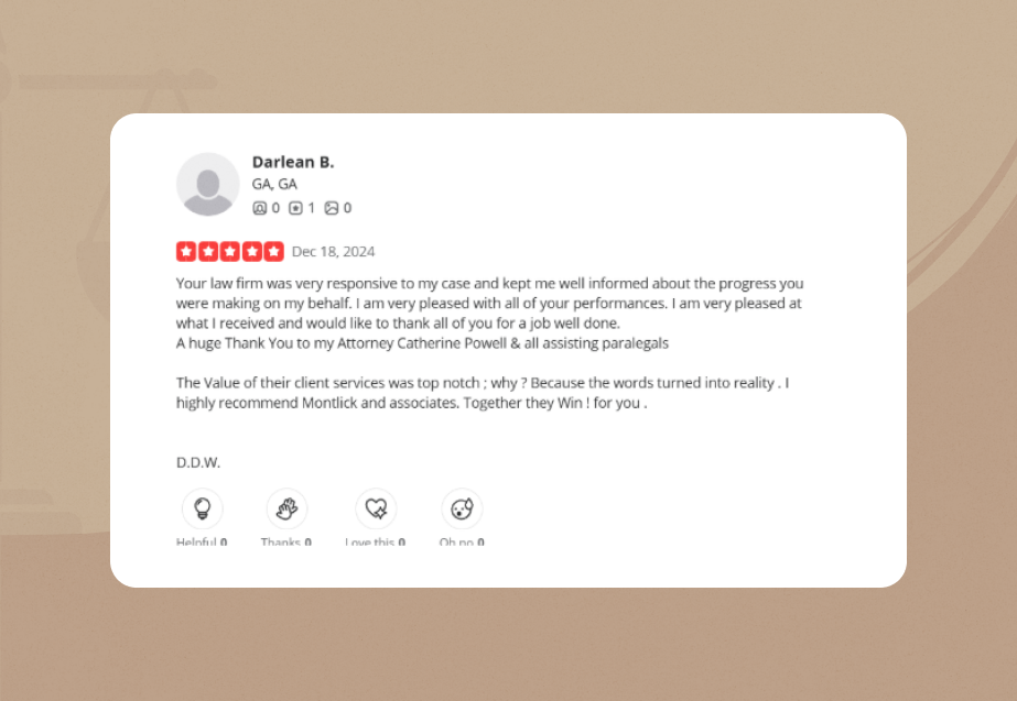 Montlick Injury Attorneys Yelp Review 3