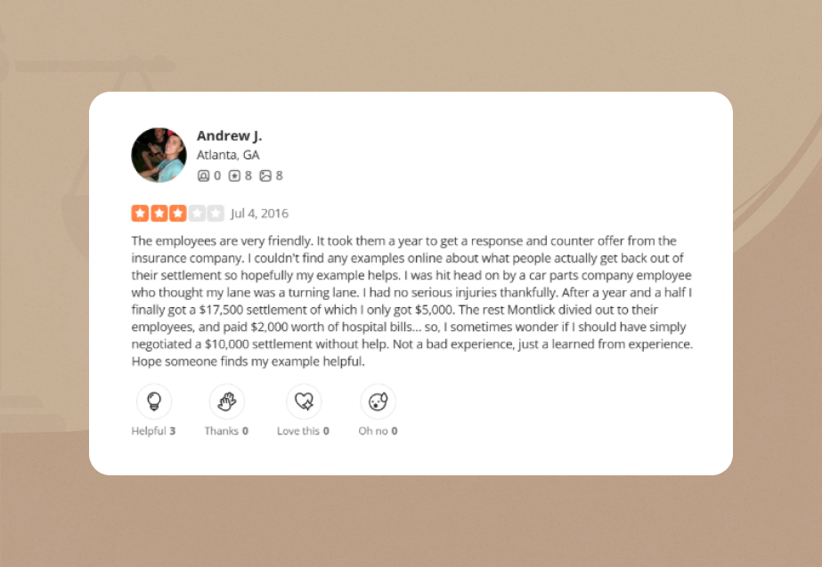 Montlick Injury Attorneys Yelp Review 4