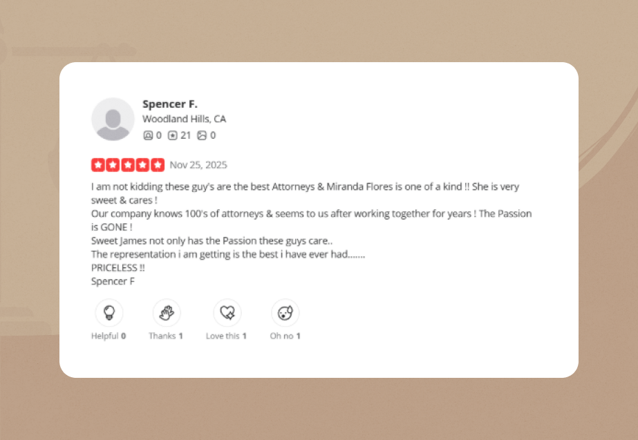 Sweet James Accident Attorneys Yelp Review 1