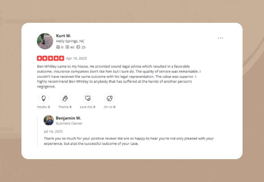 Whitley law firm Yelp Review 1