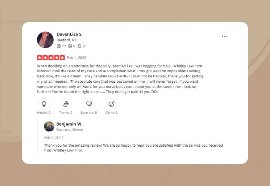 Whitley law firm Yelp Review 2
