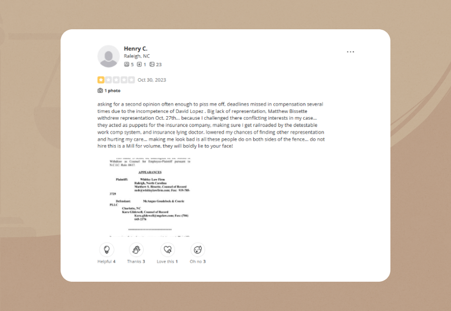 Whitley law firm Yelp Review 4