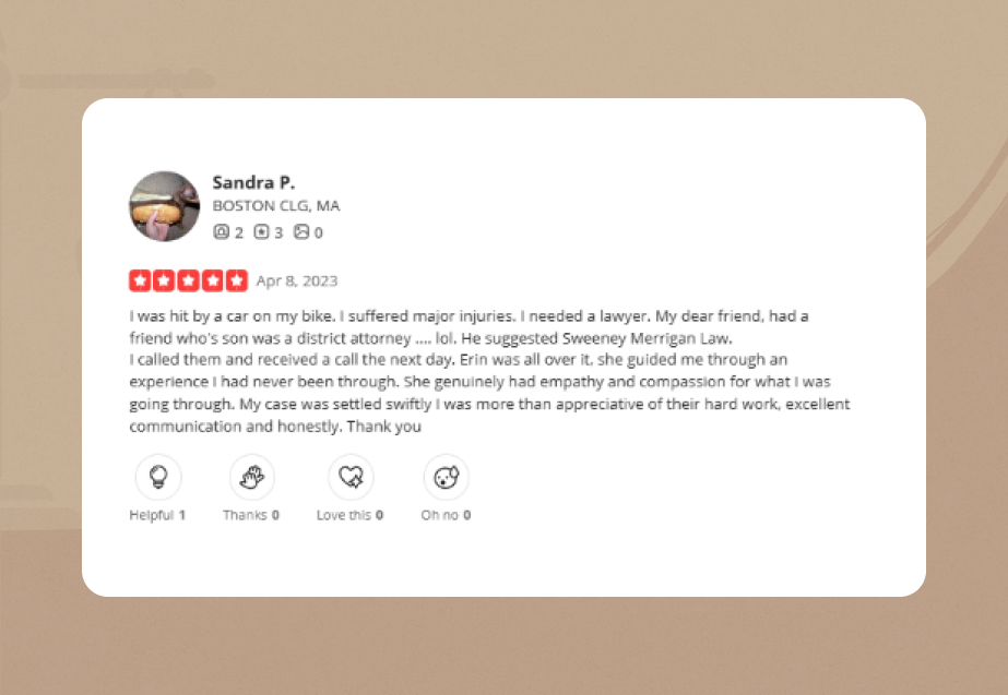 sweeney merrigan law Yelp Review 1